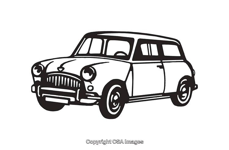 Classic Black and White Illustration of a Vintage Car