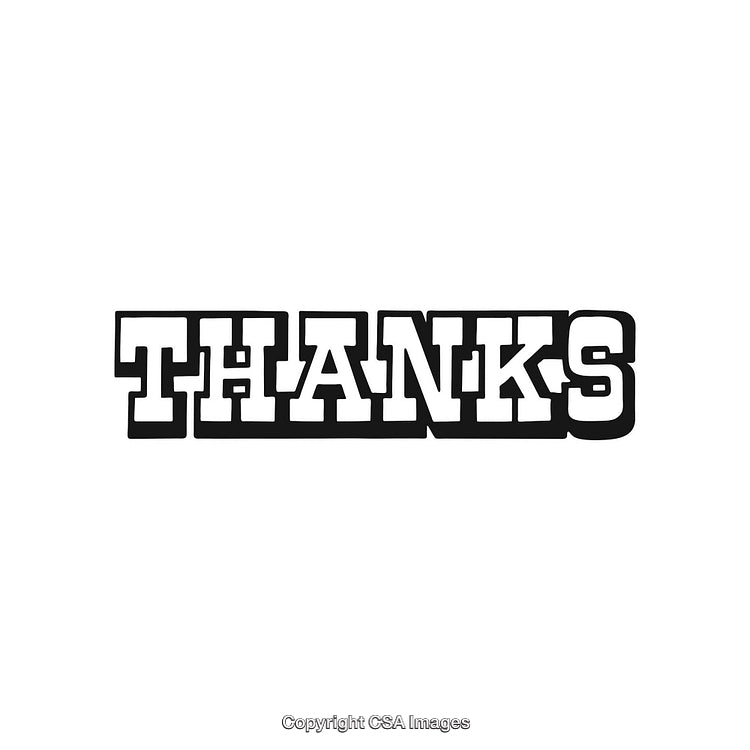 Bold Typography Word 'Thanks' in Black on a White Background