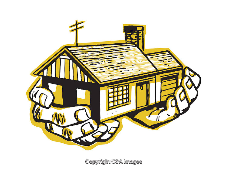 Hands Cradling a House Iconic Illustration with Yellow Tones
