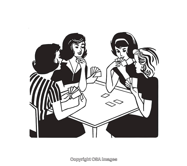 Retro Illustration of Four Women Playing a Card Game Together