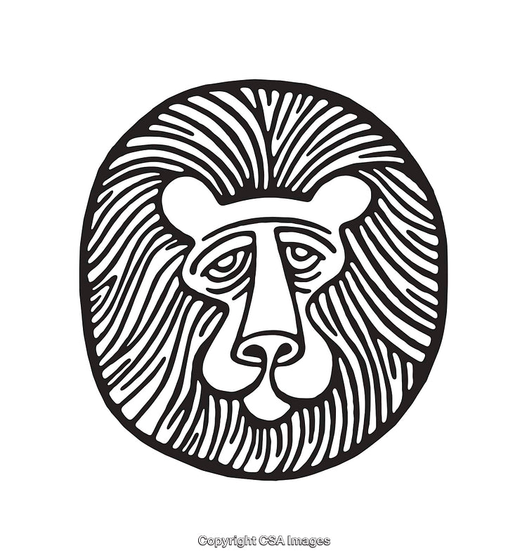 Black And White Line Art Illustration of a Lion Head Emblem