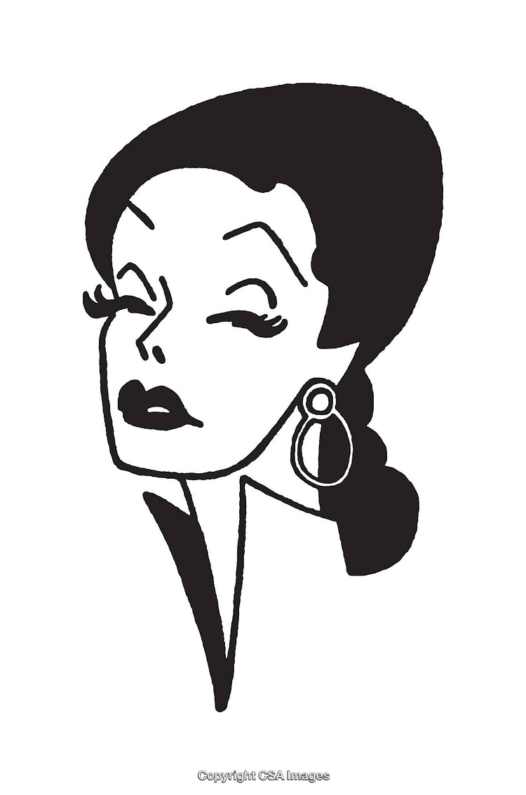 Vintage Line Art Illustration of a Glamorous Woman with Earrings