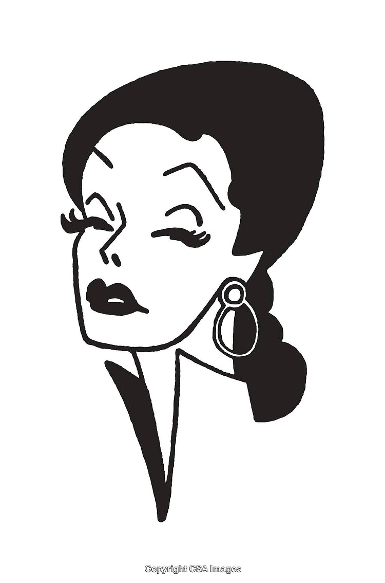 Vintage Line Art Illustration of a Glamorous Woman with Earrings