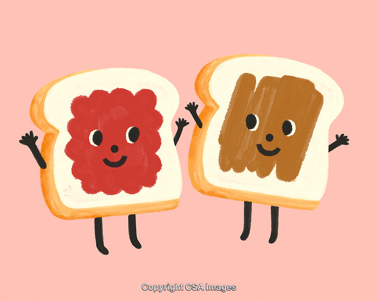 Happy Cartoon Bread Slices with Peanut Butter and Jelly Spread