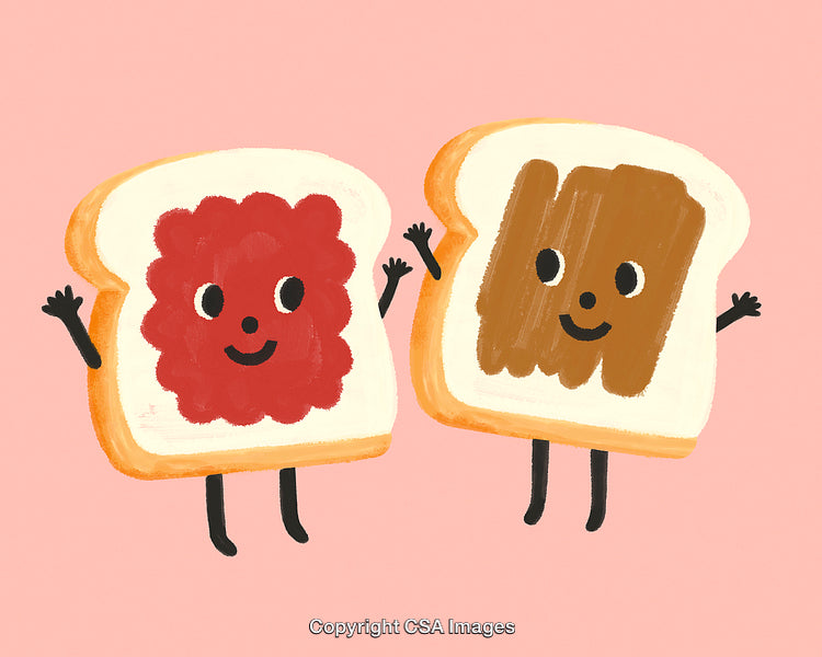 Happy Cartoon Bread Slices with Peanut Butter and Jelly Spread
