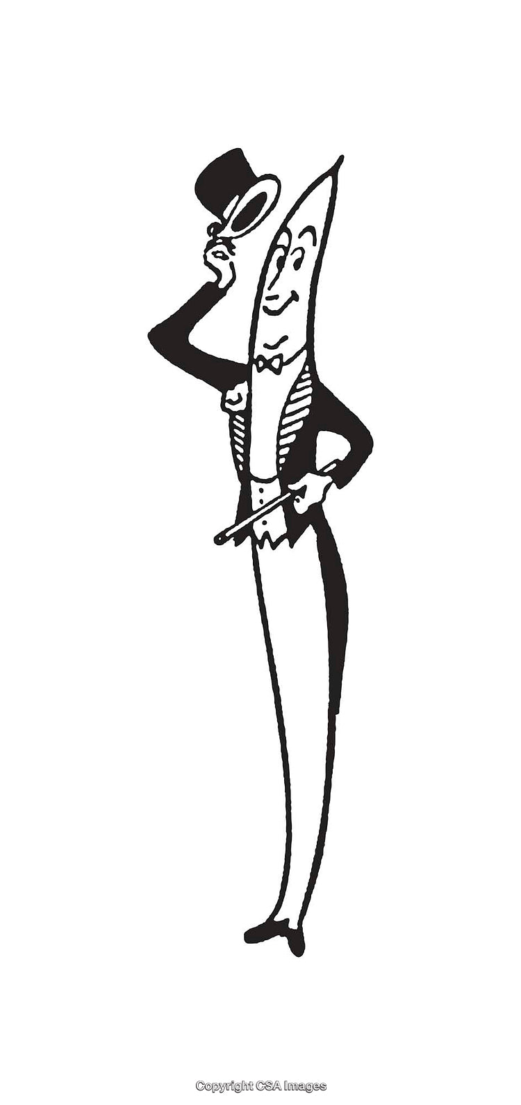 Elegant Anthropomorphic Banana In Tuxedo With Top Hat Line Art Illustration