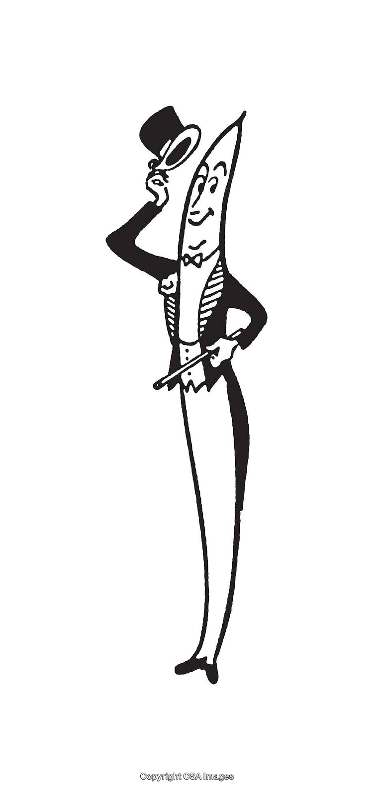 Elegant Anthropomorphic Banana In Tuxedo With Top Hat Line Art Illustration