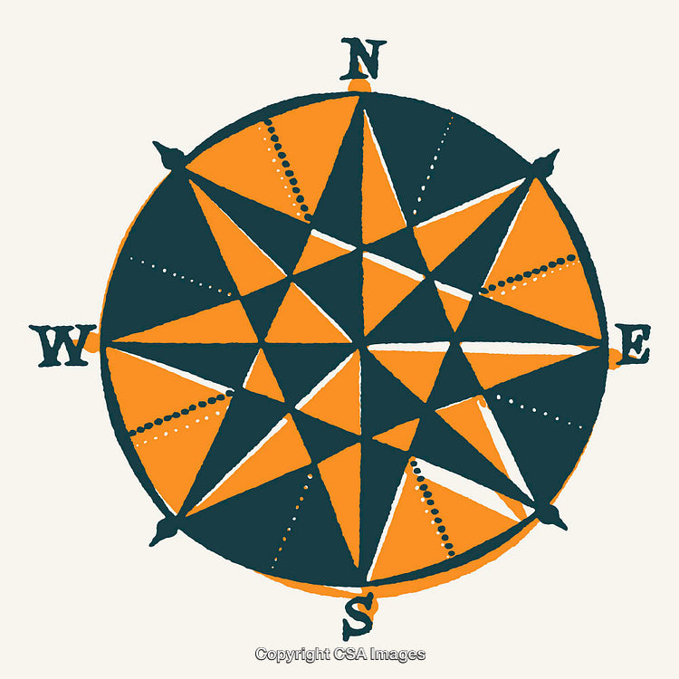 Abstract Color Line Art Compass Illustration with Geometric Patterns
