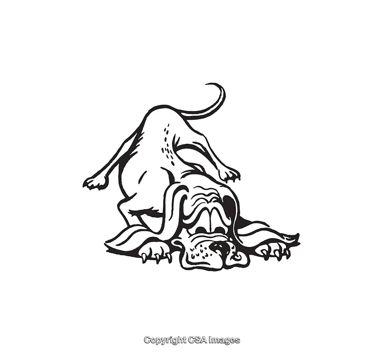 Playful Dog Illustration in Black and White Line Art