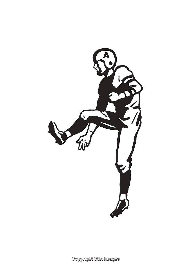 Vintage Style Kick Action Sports Scene Illustration in Black and White Art
