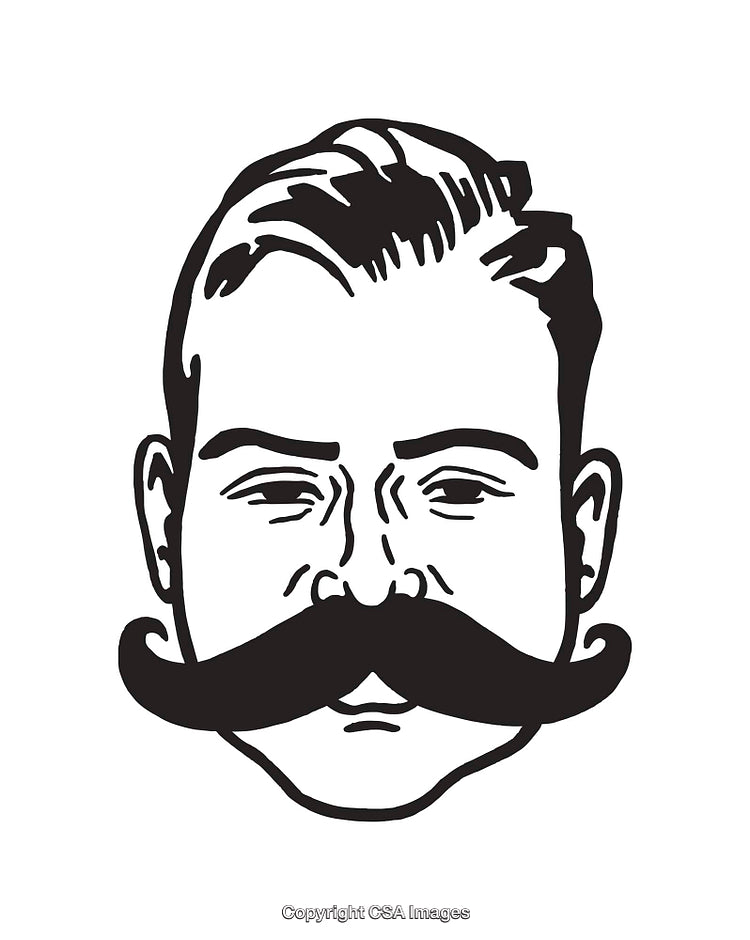 Black and White Line Art of a Man with Mustache