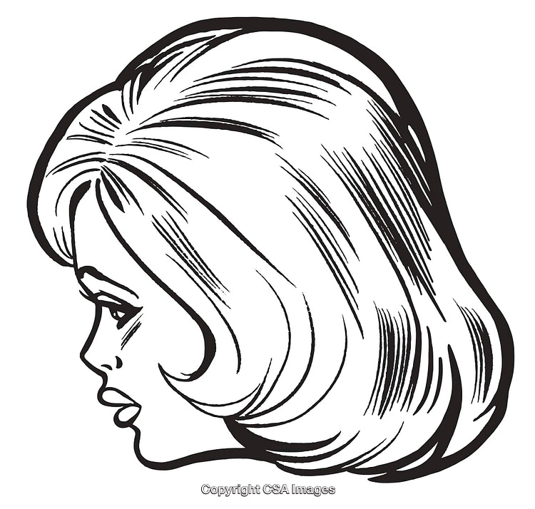 Detailed Black and White Profile Drawing of a Woman with Styled Hair