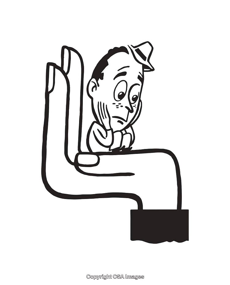 Black and White Line Art of a Pensive Man with Creative Design