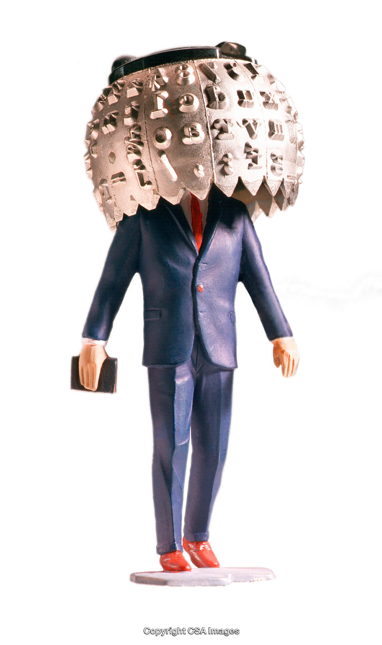 Unique Miniature Figure of a Toy Businessman with Typewriter Head