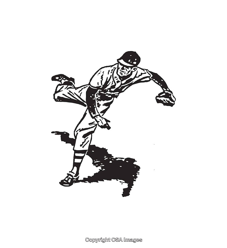Vintage Style Black and White Baseball Player Illustration