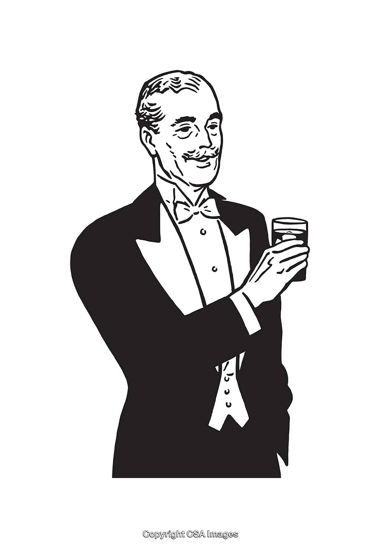 Vintage Styled Gentleman Toasting with a Drink in Hand Line Art Illustration
