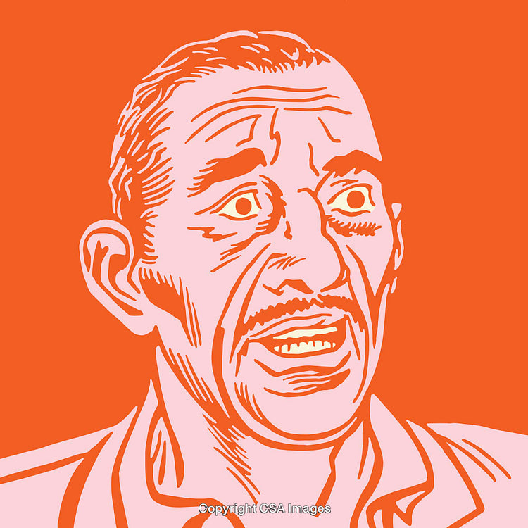 Expressive Line Art of a Surprised Individual on a Bold Orange Background