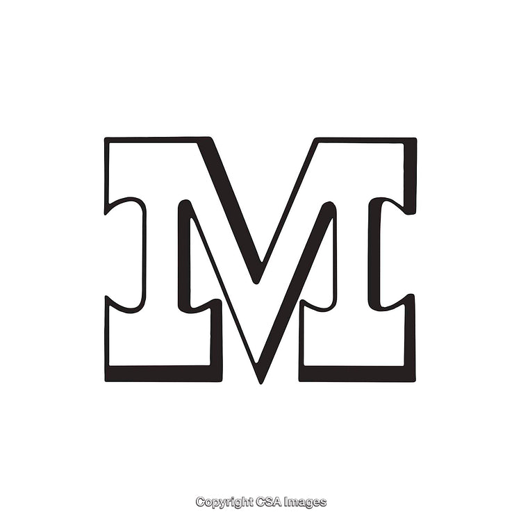 Black Outline Stylized Capital Letter M on White Background