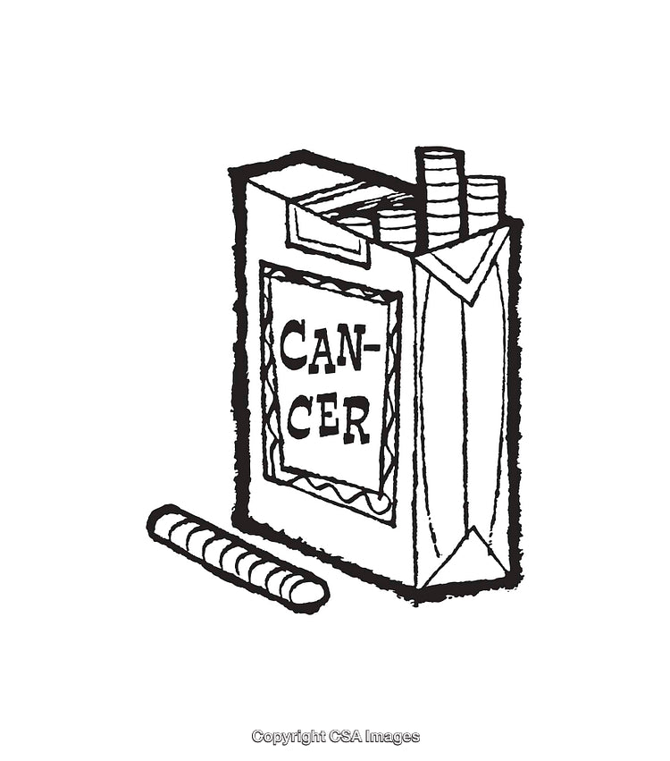 Black and White Line Art of Cigarette Pack with Cancer Label