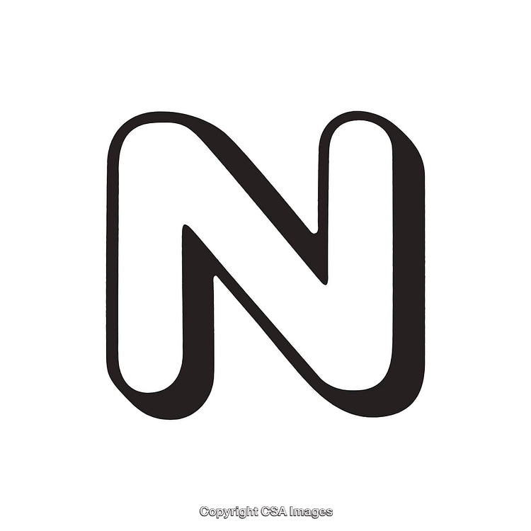 Bold Letter N in Black on a Clean White Background