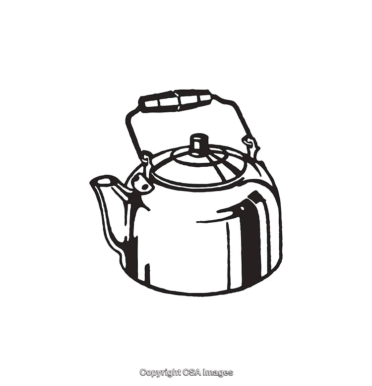 Retro Black and White Teapot Line Art Illustration on White Background