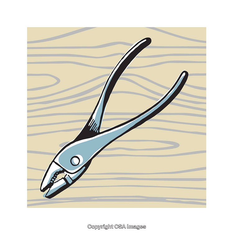 Illustration of Pliers on a Wooden Surface in a Graphic Style