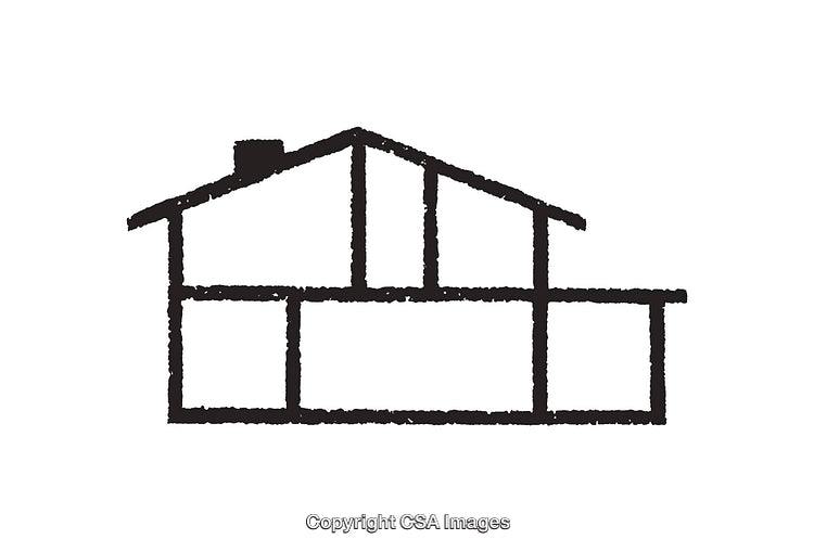 Minimalist Black and White Cross-Section of a Geometric House Structure