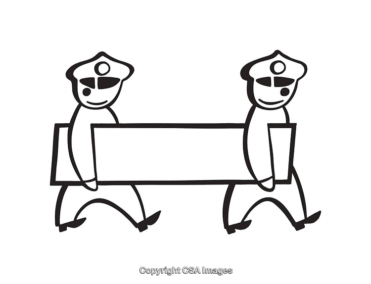Black and White Illustration of Two Figures Carrying a Blank Signboard