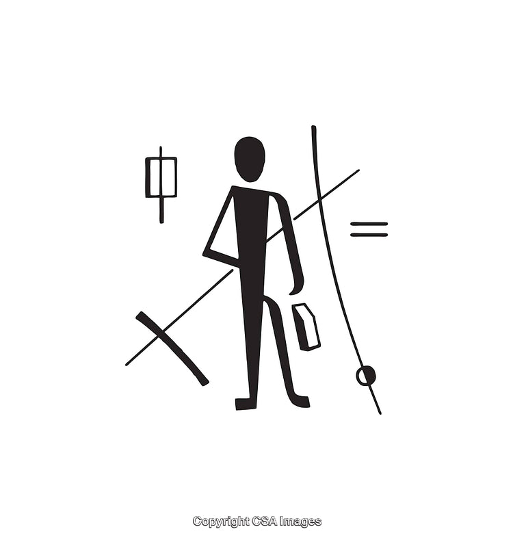Abstract Black and White Icon of a Person With Geometric Elements