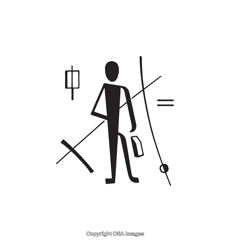 Abstract Black and White Icon of a Person With Geometric Elements