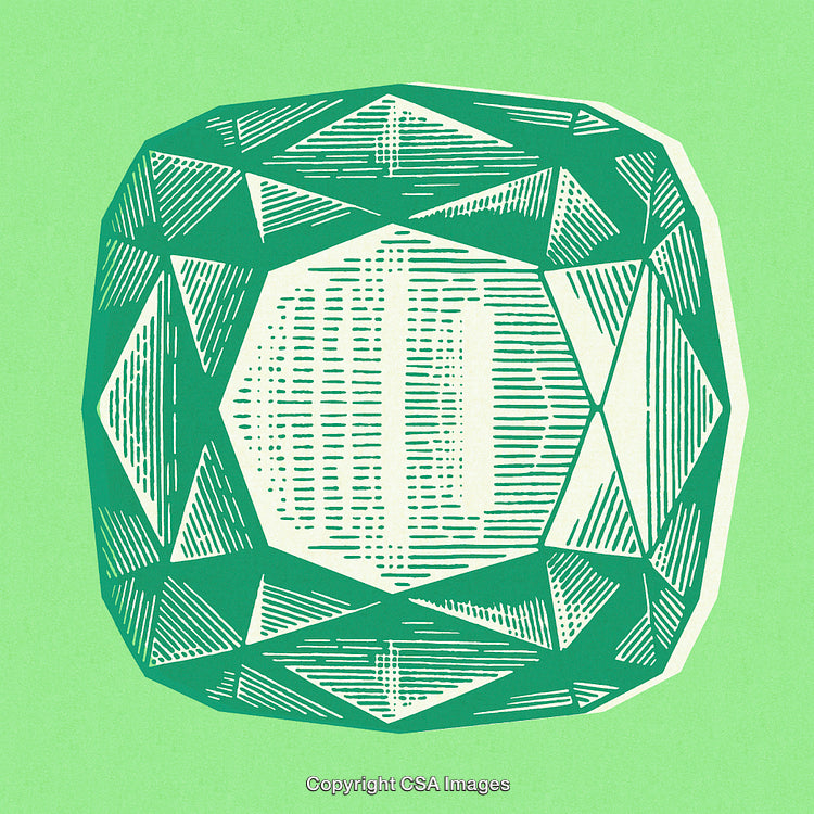 Illustration of a Geometric Emerald Gemstone on a Green Background