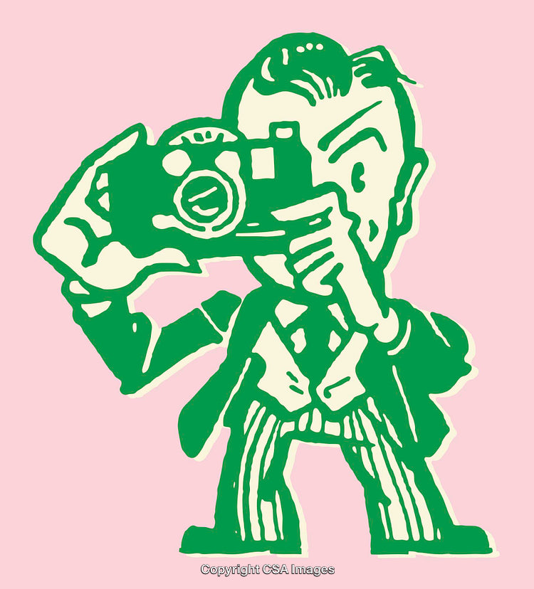 Retro Styled Cartoon of Photographer Capturing Moments with a Vintage Camera
