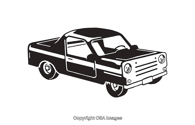 Black and White Line Art Pickup Truck Illustration