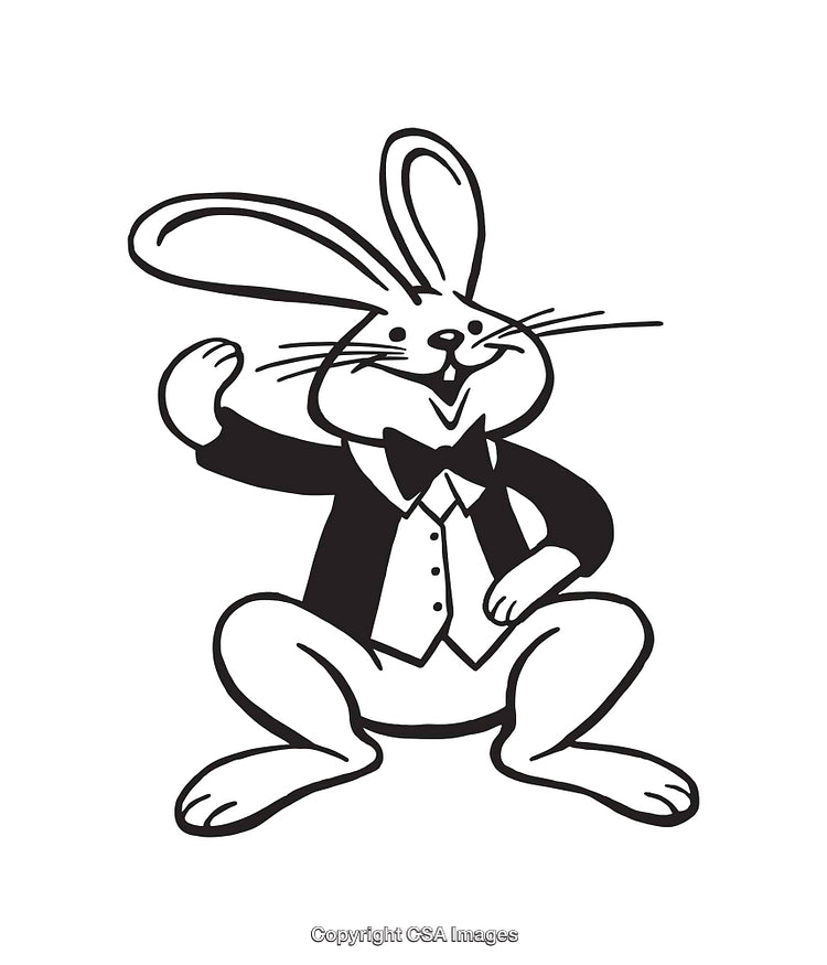 Black and White Line Art of a Formal Cartoon Rabbit Illustration