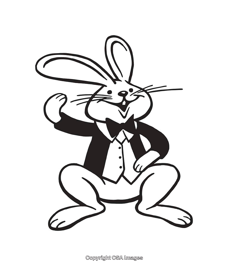Black and White Line Art of a Formal Cartoon Rabbit Illustration
