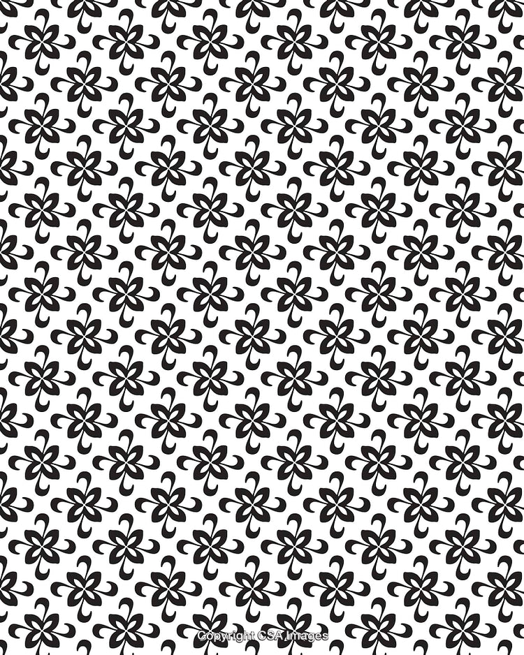 Seamless Black And White Floral Pattern with Stylized Geometric Design