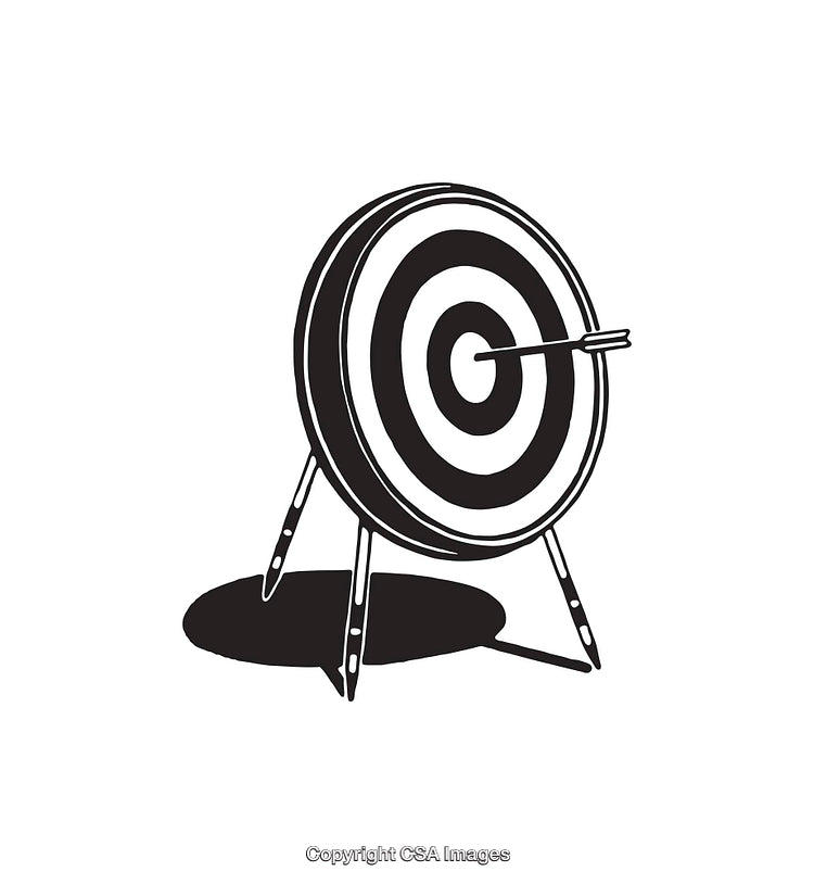 Black and White Bullseye with Arrow Hitting the Target