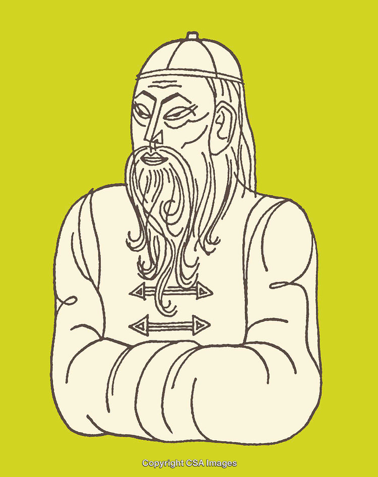Line Art Illustration of a Bearded Man in Traditional Attire