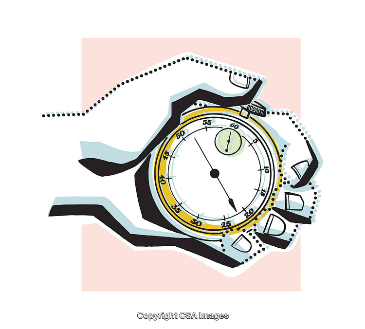 Stylized Illustration of a Hand Holding a Stopwatch Representing Time and Precision