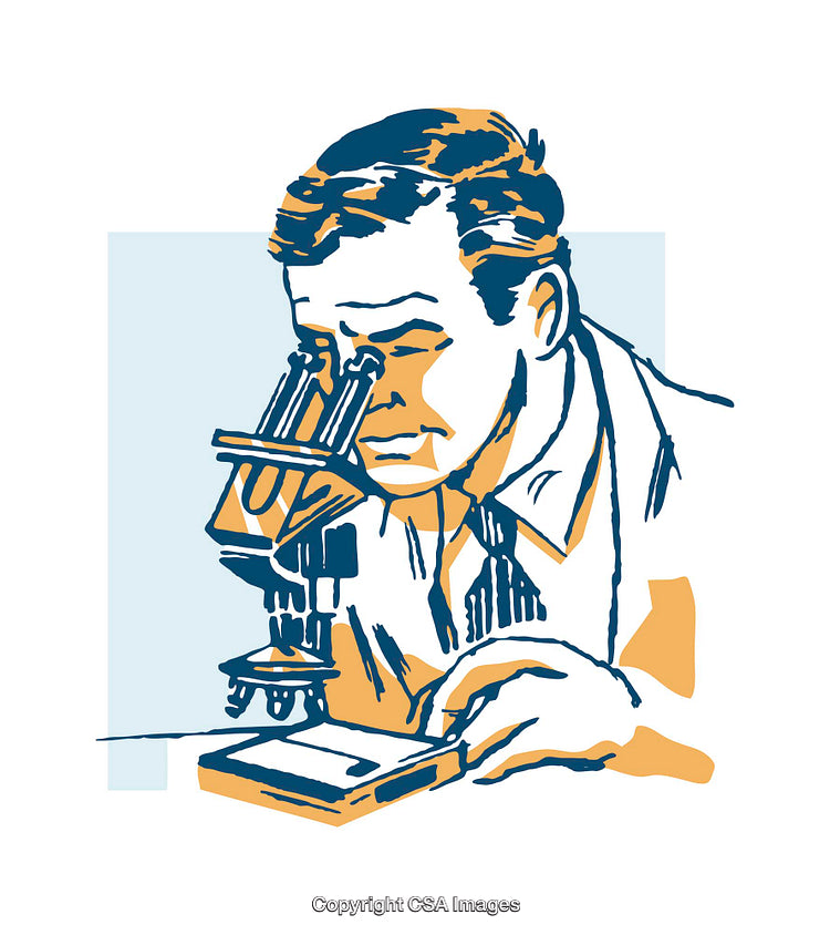 Scientist Observing Through Microscope in Retro Illustration Style