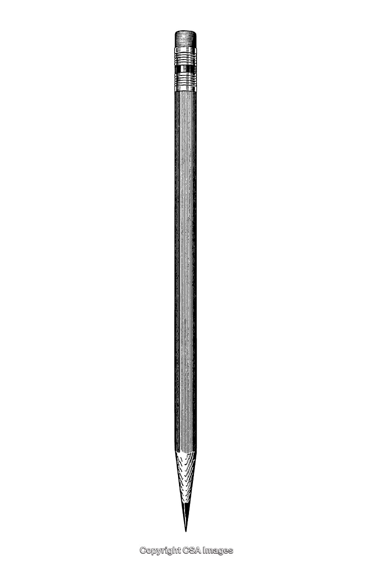 Realistic Black And White Engraving of a Wooden Pencil