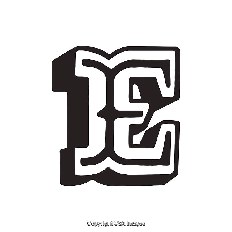 Stylized Black and White Letter E in Bold Artistic Typography Design