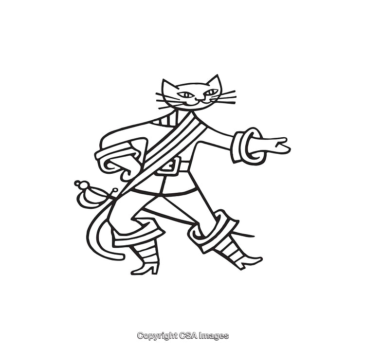 Illustration of a Pirate Cat in Black and White Line Art Style