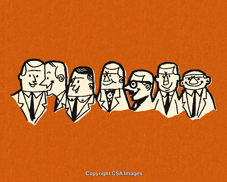 Group of Businesspeople in Cartoon Illustration on Orange Background
