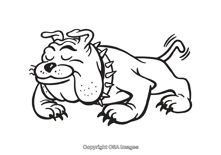 Cartoon Bulldog with Spiked Collar Rendered in Line Art Style