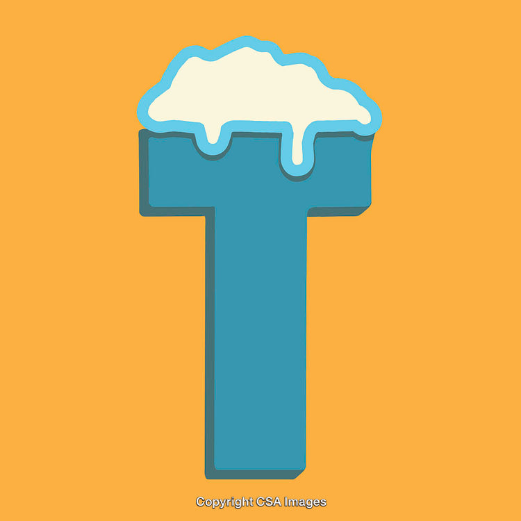 Colorful Letter T Illustration with Yellow Background and Dripping Icing Detail