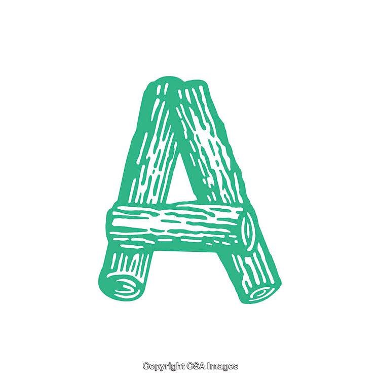Illustrated Letter A with Rustic Wooden Texture in Green