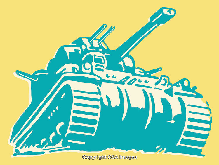 Color Line Art Illustration of a Tank with Bold Yellow Background