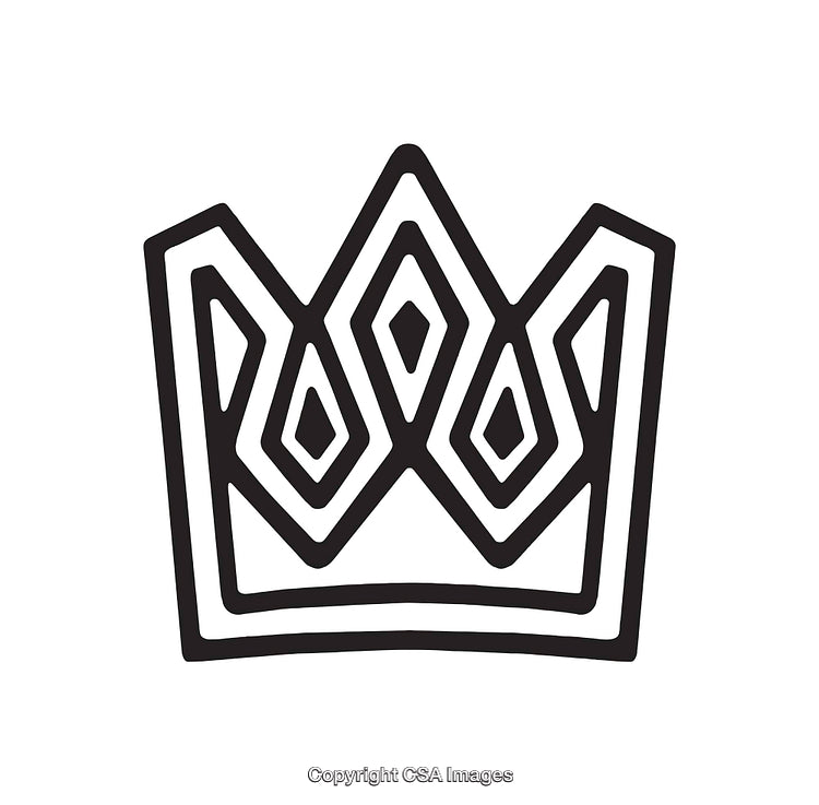 Stylish Black and White Line Art Crown Design with Geometric Shapes