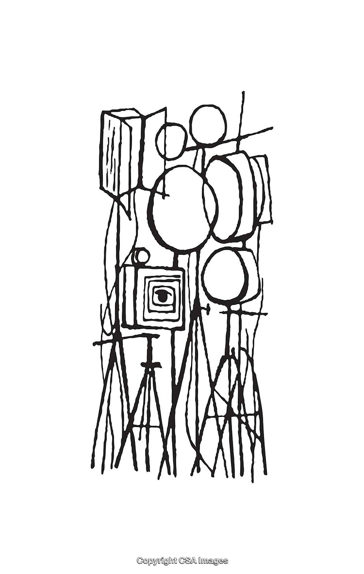 Abstract Black and White Line Art Illustrating Geometric Shapes and Patterns